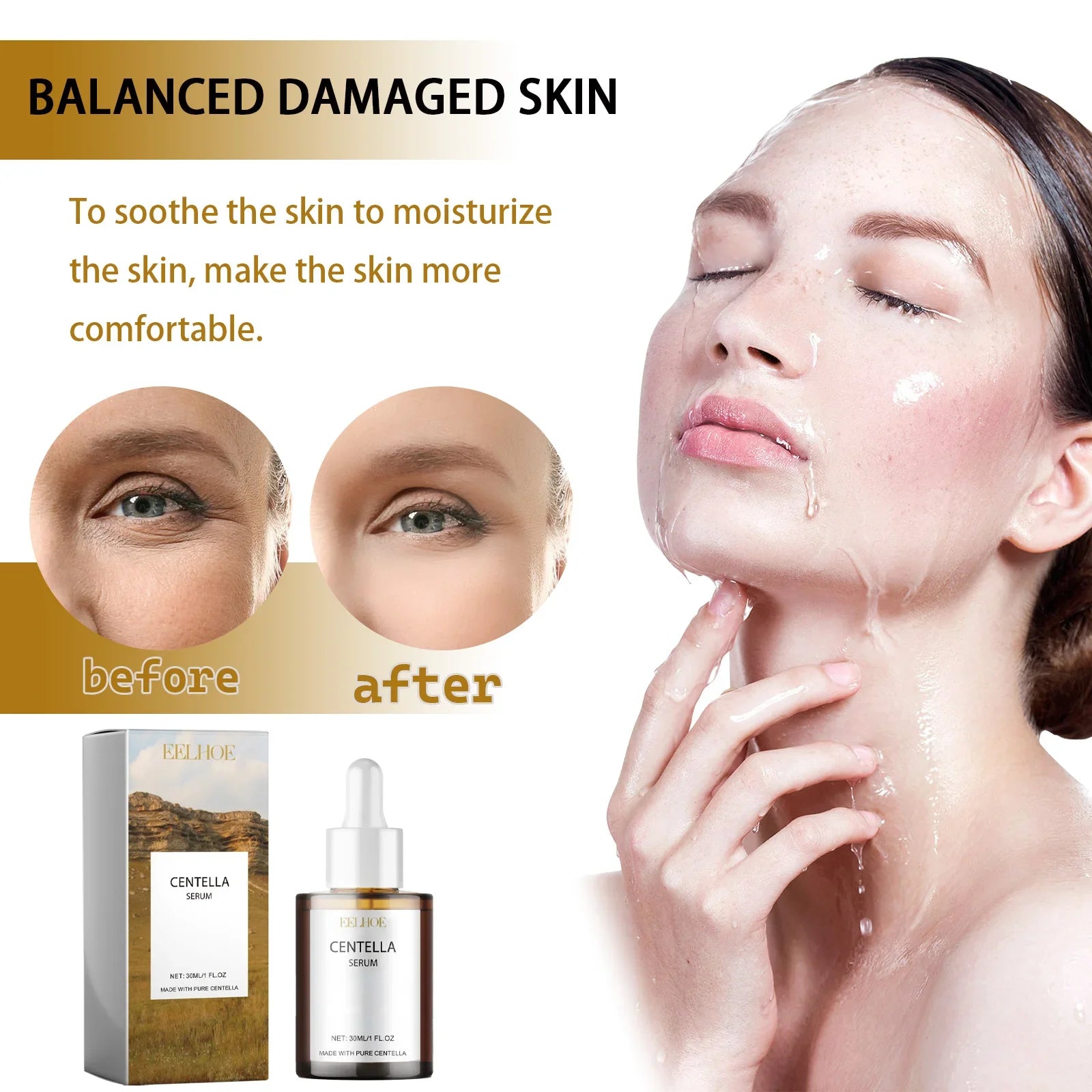 Centella Asiatica Moisturizing Essence Improves Dry Skin Dispels Acne Controls Oil Reduces Lines & Wrinkles Brightens Skin Tone