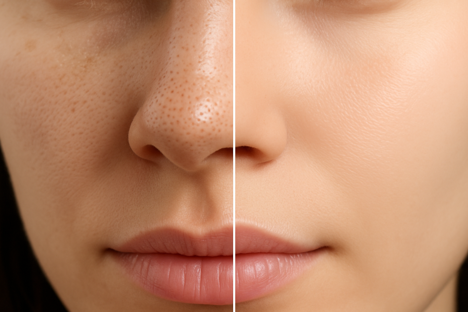 make without device but make it look real please show some blackhead a little bit and pores and then the clean image to show how well it cleans